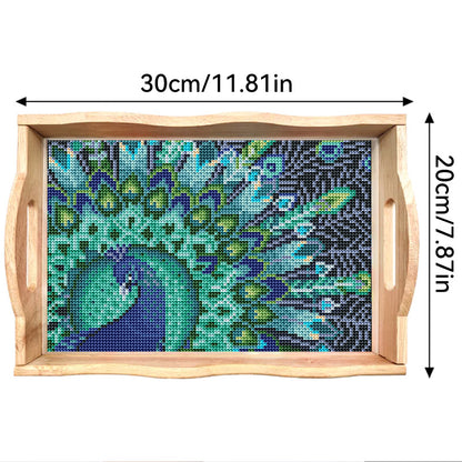 DIY Diamond Painting Decor Wooden Food Tray - Peacock