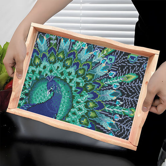 DIY Diamond Painting Decor Wooden Food Tray - Peacock