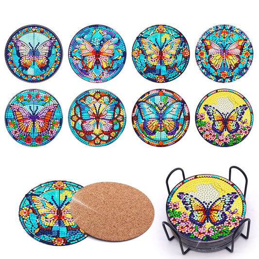 8 pcs set DIY Special Shaped Diamond Painting Coaster  | Butterfly（no holder）