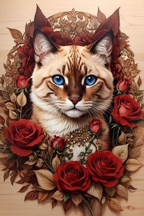 Free AB  Diamond Painting | Flower Cat