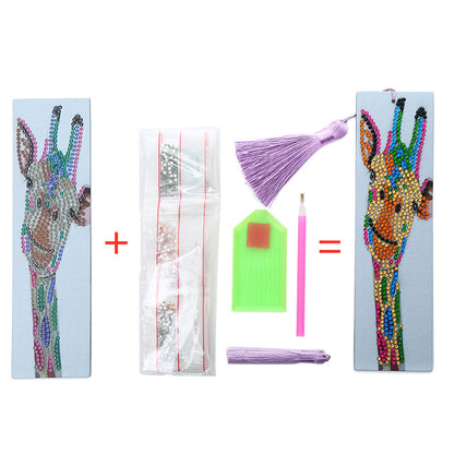 DIY Girafe Special Shaped Diamond Painting Leather Bookmark with Tassel
