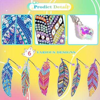 6 Pcs Set DIY Special Shaped Diamond Painting Bookmark | Feather