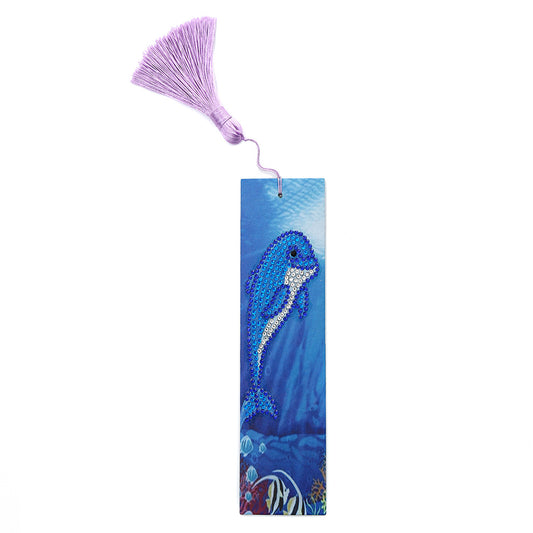 DIY Dauphin Special Shaped Diamond Painting Leather Bookmark with Tassel