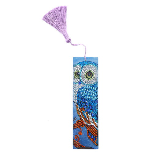 DIY Owl Special Shaped Diamond Painting Leather Bookmark with Tassel
