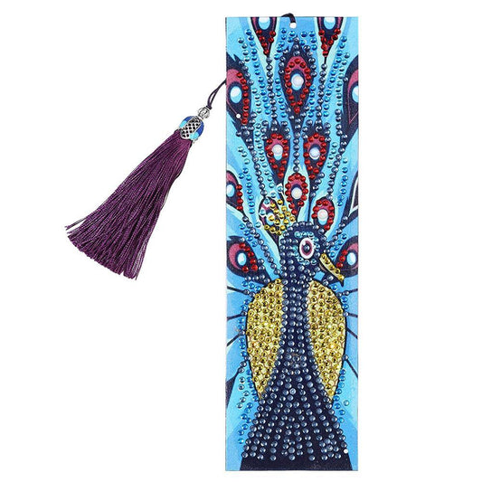 DIY Peafowl Special Shaped Diamond Painting Leather Tassel Bookmark