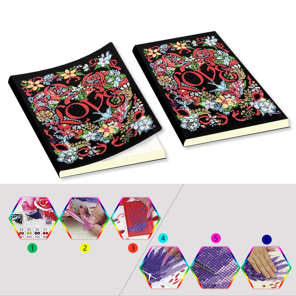 A5 5D Notebook DIY Part Special Shape Rhinestone Diary Book | LOVE