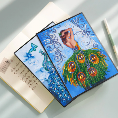 A5 5D Notebook DIY Part Special Shape Rhinestone Diary Book | Peacock Girl