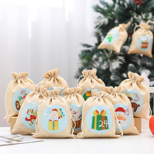 24pcs | Diamond Painting Advent Calendar Christmas Decoration | Cotton Linen gift bag Set
