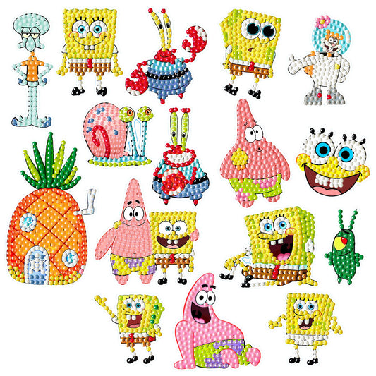 16 pcs DIY Round Diamond Painting Stickers Wall Sticker | SpongeBob SquarePants