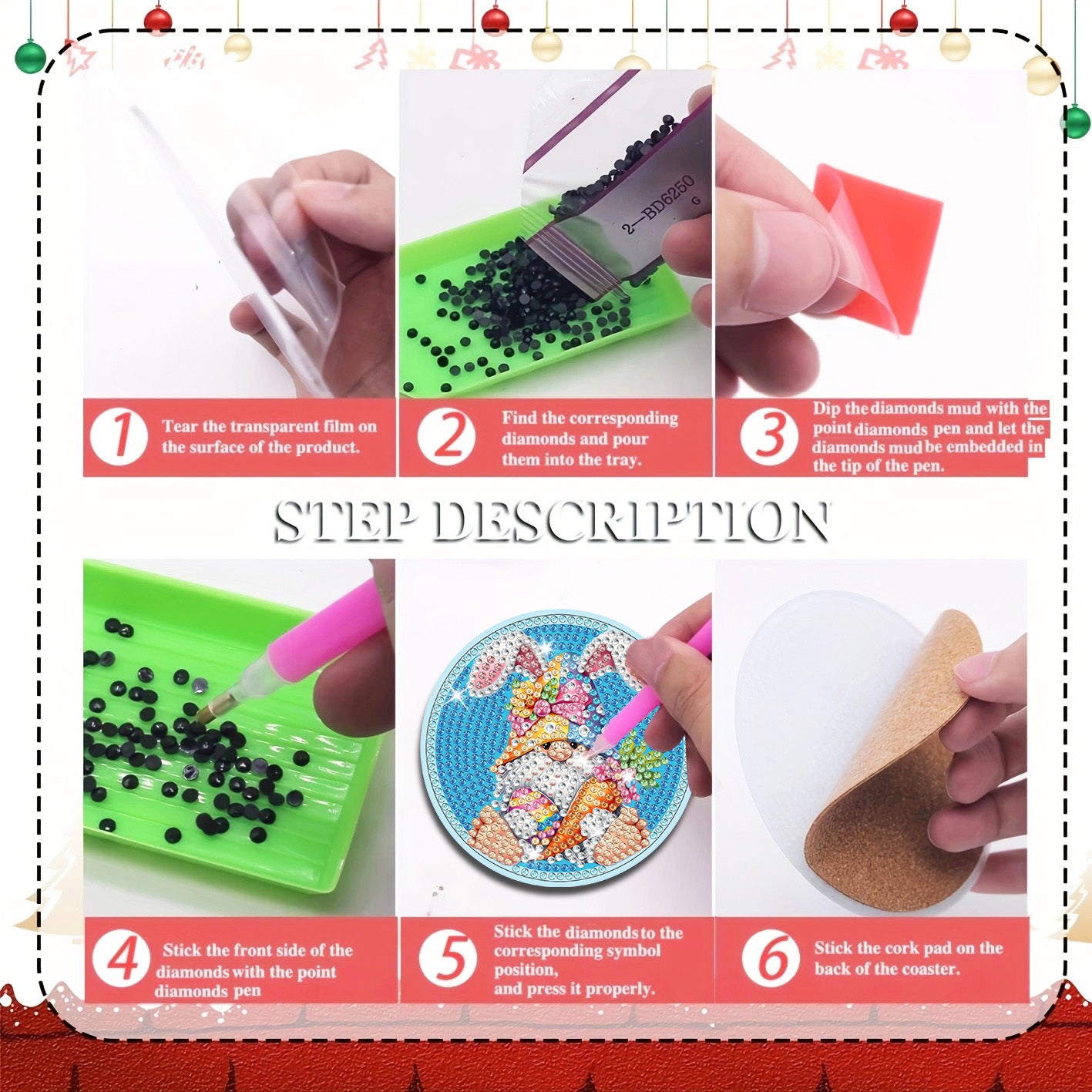 8 pcs set DIY Diamond Painting Coaster | Easter Gnome
