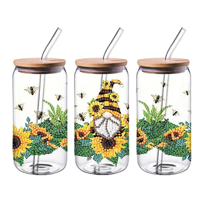 4PCS DIY diamond painting cup stickers (without cup) | Gnome Sunflower