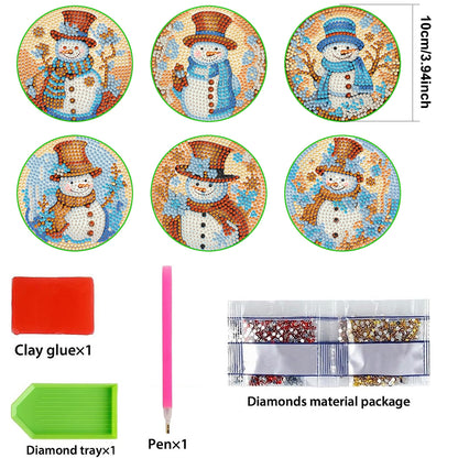 6 pcs set DIY Special Shaped Diamond Painting Coaster  | snowman（no holder）