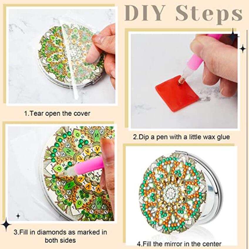 DIY Diamond Painting Creative Diamond Mini Mirror | mandala