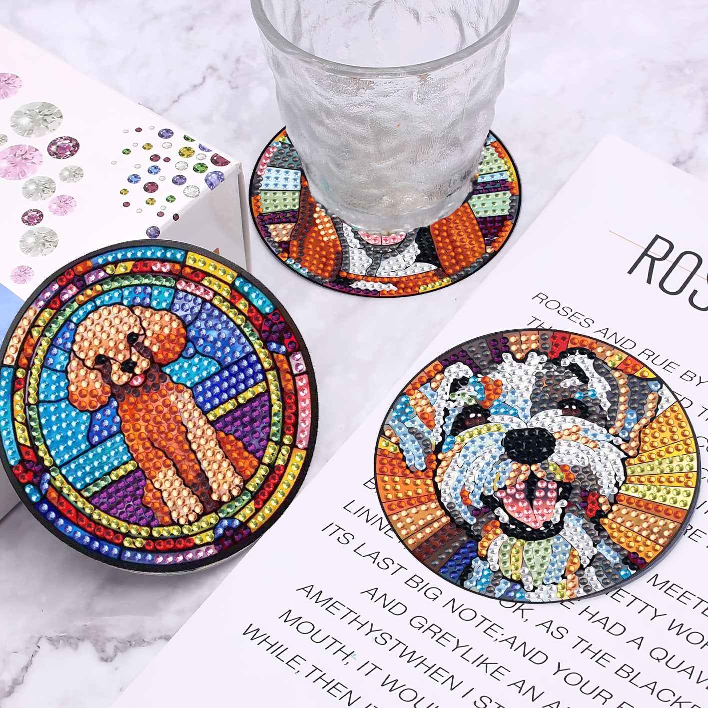8 pcs set DIY Special Shaped Diamond Painting Coaster  | dog（no holder）