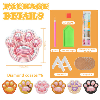 6 pcs set DIY Special Shaped Diamond Painting Coaster | cat paw