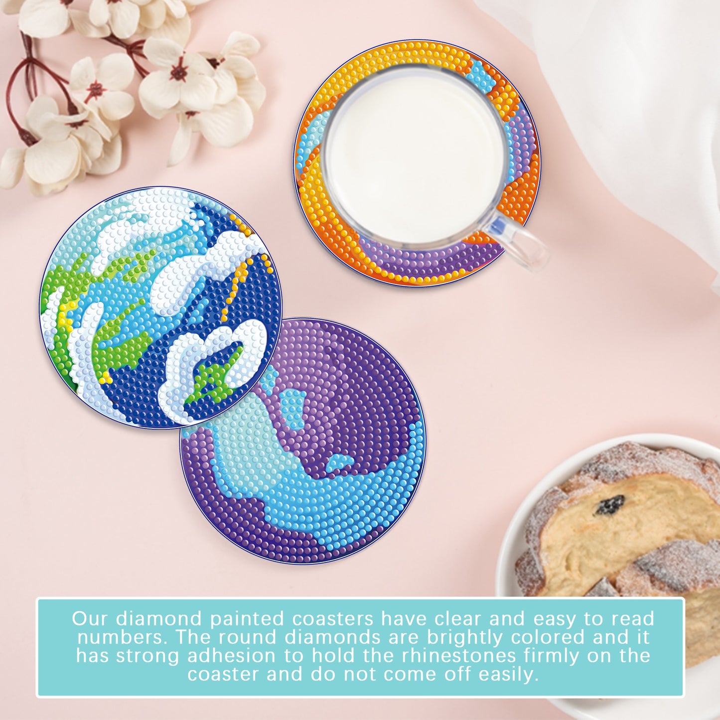 8 pcs set DIY Special Shaped Diamond Painting Coaster | The Planet