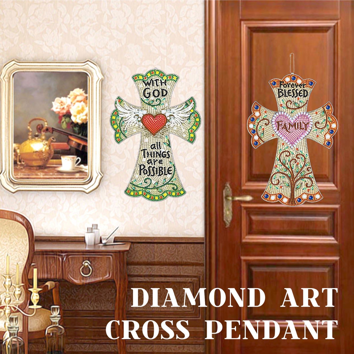 2 Pcs Set DIY Diamond Pendant Door Wall Decoration | Crosses