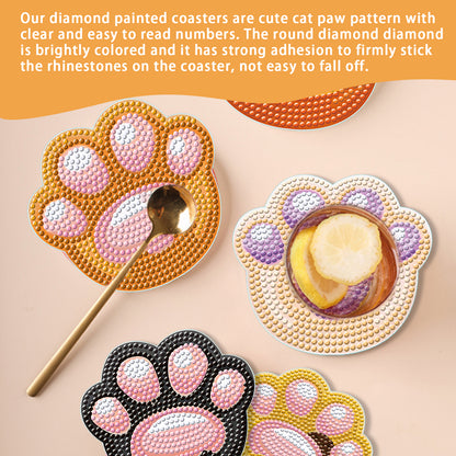 6 pcs set DIY Special Shaped Diamond Painting Coaster | cat paw