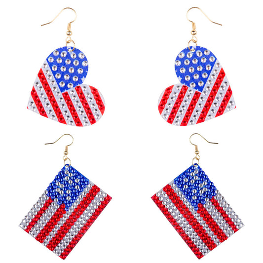 Diamond Painted Earrings | American Flag | 4 pcs