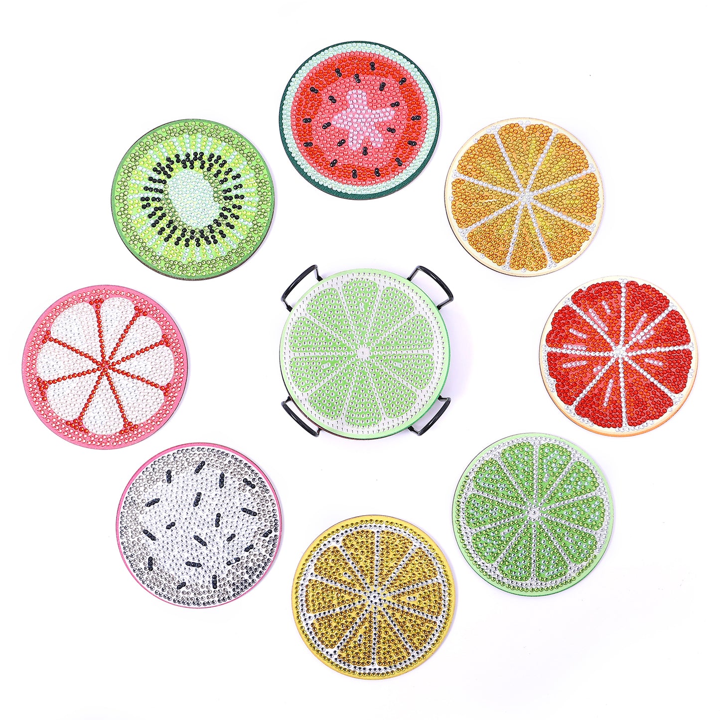8 pcs set DIY Special Shaped Diamond Painting Coaster | Fruits